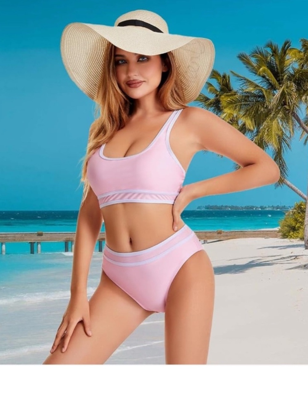 Light Pink Sporty women’s Two Piece Swimsuit